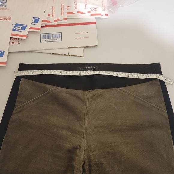 Theory 'Cullen' Lamb Leather and Twill Knit Pants Women's Size 10 Suede Leggings - Picture 11 of 12